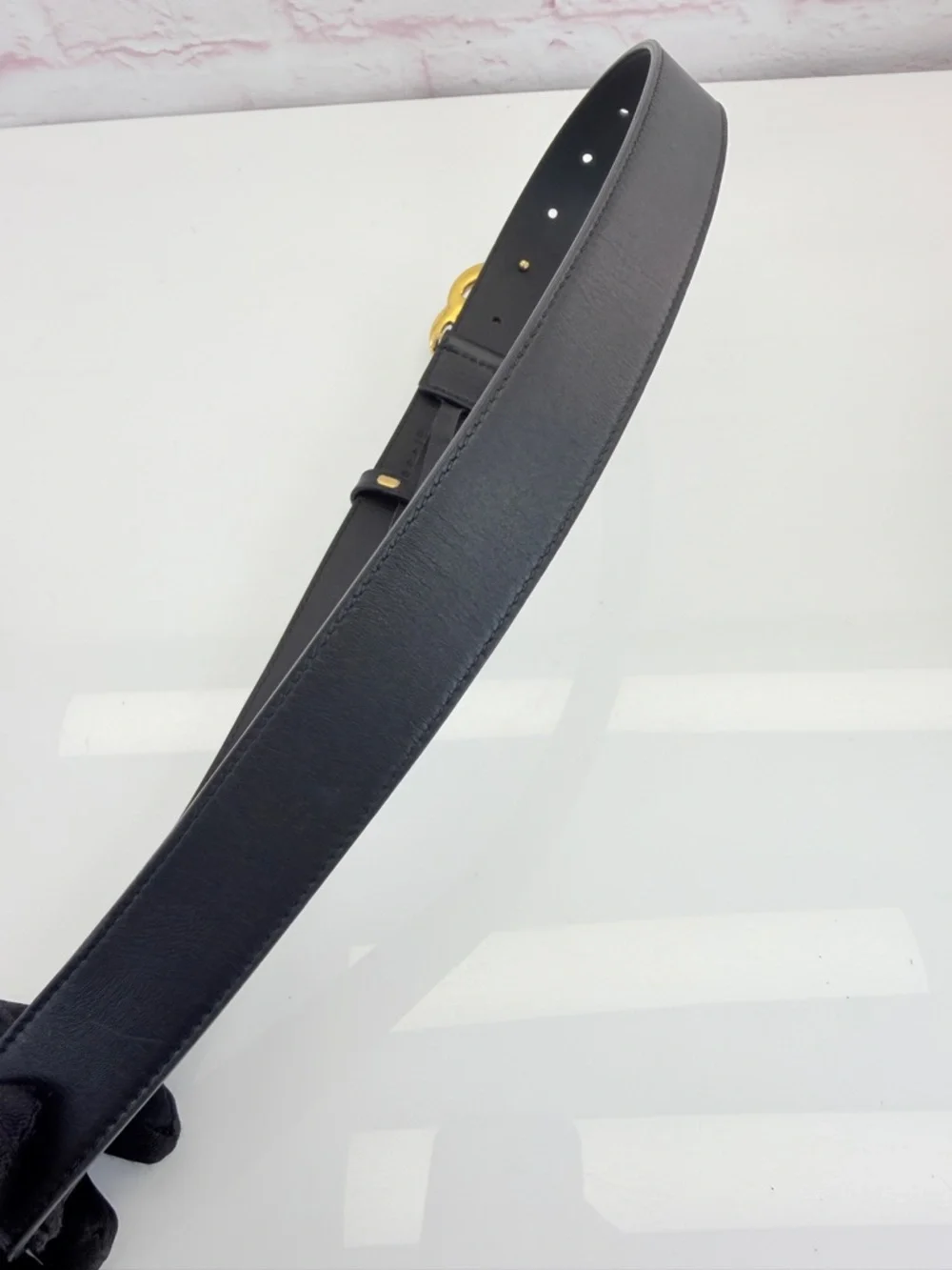 Authentic Gucci Slim Leather Marmont Gg Double Mens Belt Black 80/32” 414516